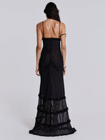 New suspender hollow pleated lace slit dress - D'Sare