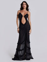 New suspender hollow pleated lace slit dress - D'Sare