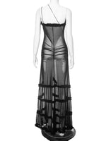 New suspender hollow pleated lace slit dress - D'Sare