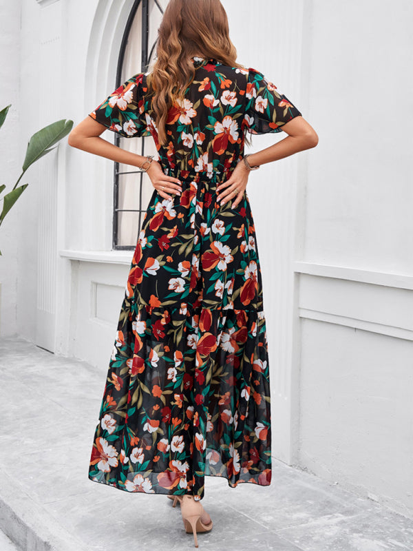 Spring and summer new temperament casual printed waist dress