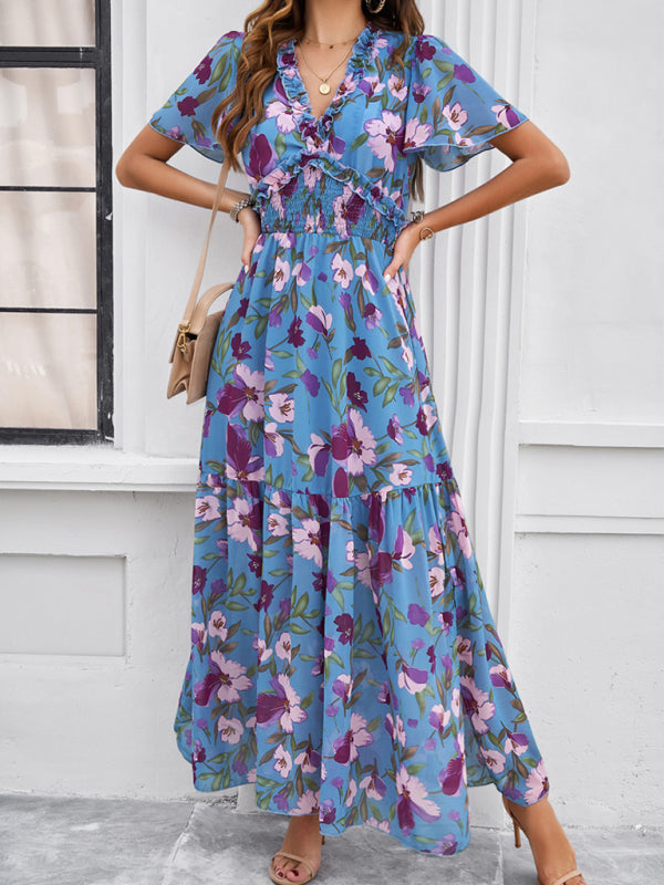 Spring and summer new temperament casual printed waist dress