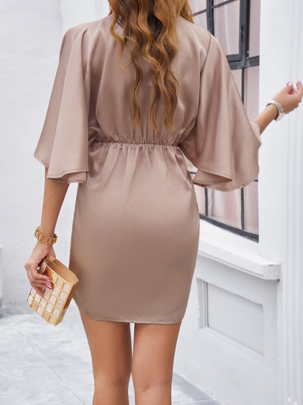 Elegant solid color waist dress for spring and summer
