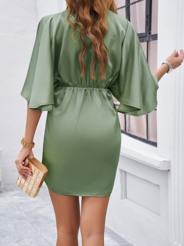 Elegant solid color waist dress for spring and summer