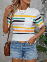 Women's Color Striped Short Sleeve T-Shirt - D'Sare