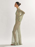 New style knitted long-sleeved backless sexy see-through floor-length maxi dress