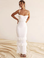 Women's new sexy dress white hook-and-loop suspender long skirt slim French dress - D'Sare