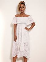 New bohemian lace long dress white beach dress new tube top one shoulder sexy dress - D'Sare