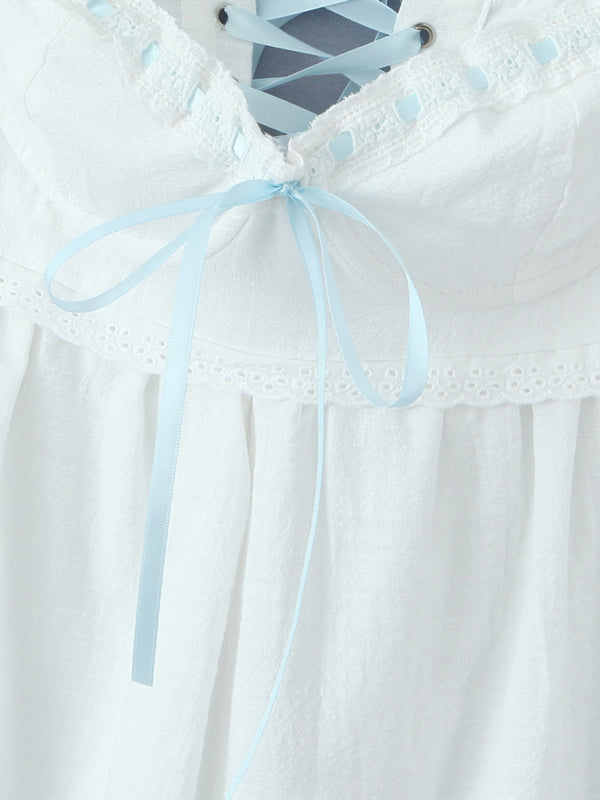 New lace suspender square neck cute mini dress