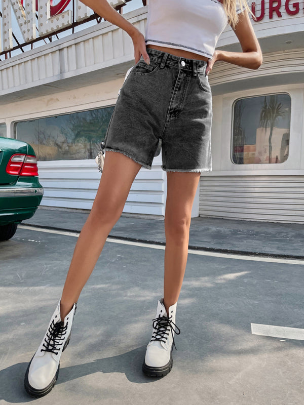 Trendy loose casual high waisted loose denim shorts