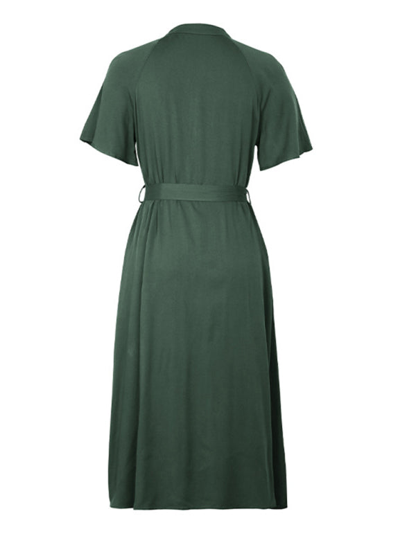 New style lapel single breasted green dress