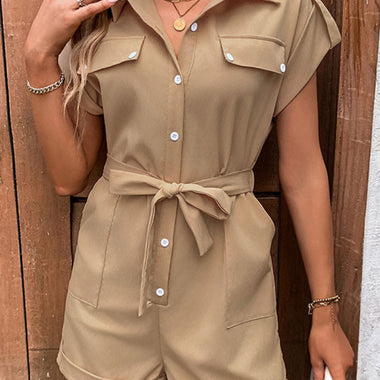 New Commuting Jumpsuit Lace Up High Waist Lapel Jumpsuit - D'Sare