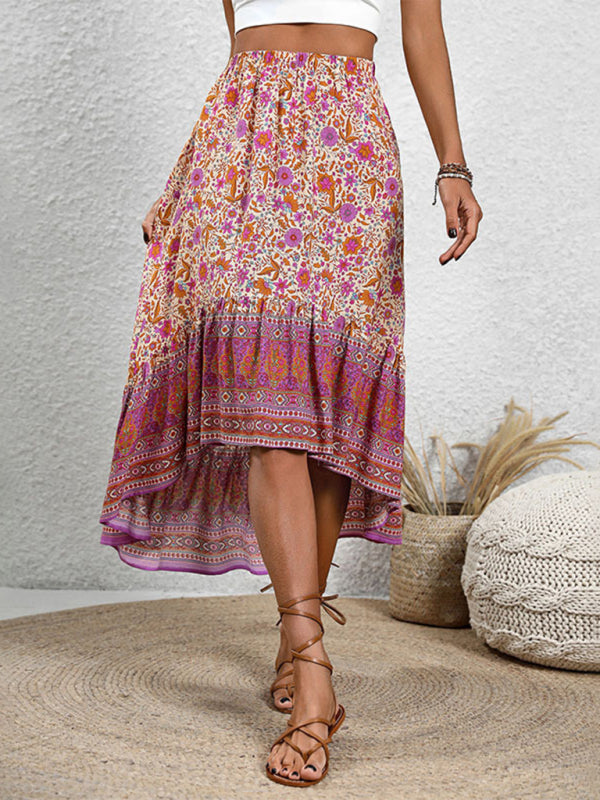New casual women's bohemian skirt positioning printed floral skirt