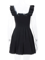 New French Style Square Neck Fishbone Corset Dress with Fungus Trim - D'Sare