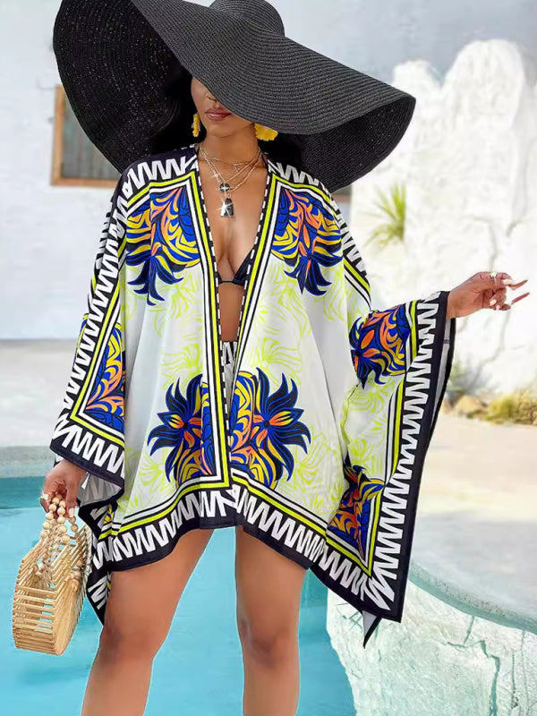 Women's casual printed cardigan shorts two-piece set