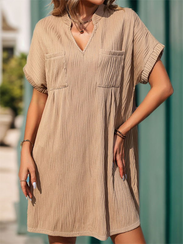 New simple women's V-neck loose and comfortable short-sleeved dress