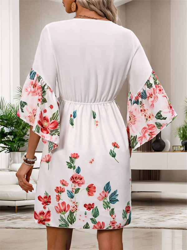 Women's new ethnic style three-quarter sleeve printed dress