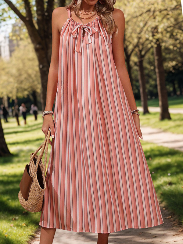 New holiday striped loose suspender dress