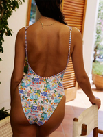 Tropical Printed Hollow One-piece Swimsuit