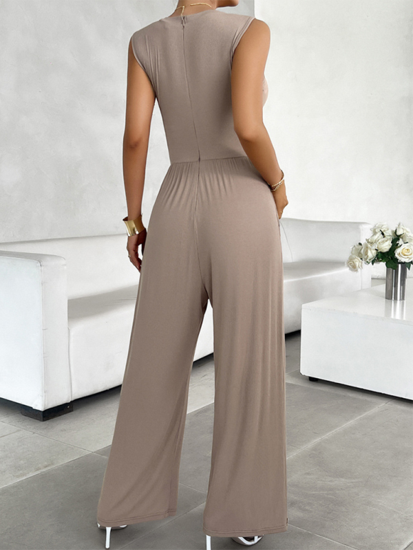 Spring and summer solid color slim fit sleeveless jumpsuit