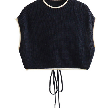 Round Neck Back Opening Design Knitted Sweater Vest
