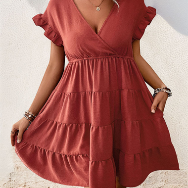 Women's v-neck raglan sleeve solid color dress - D'Sare