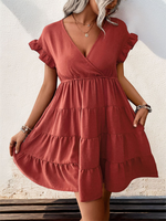 Women's v-neck raglan sleeve solid color dress - D'Sare