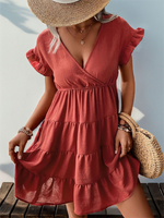 Women's v-neck raglan sleeve solid color dress - D'Sare