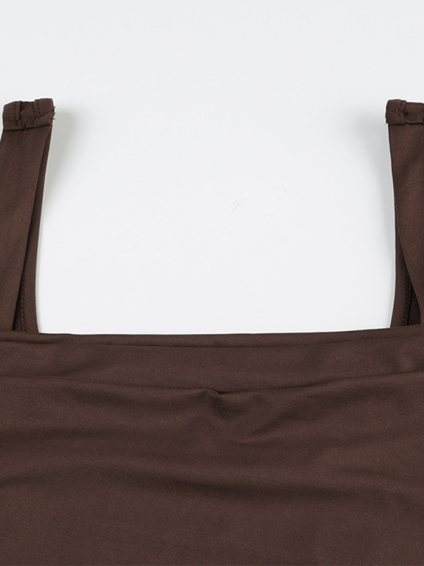 Women's Solid Color Pleated Design Square Neck Versatile Simple Camisole
