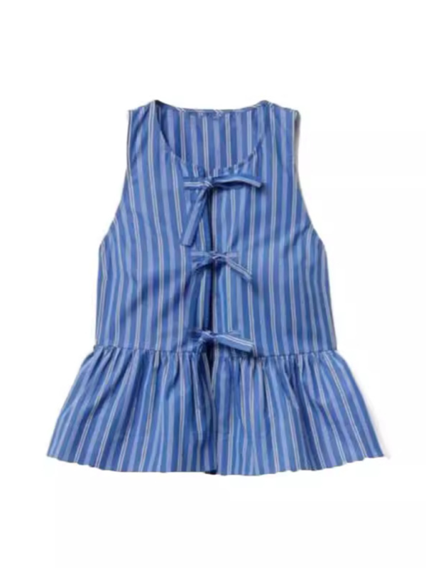 New fashionable bow tie striped vest shirt