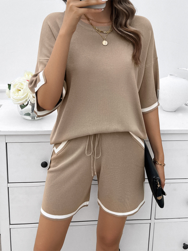 Women's round neck casual sweater two-piece set