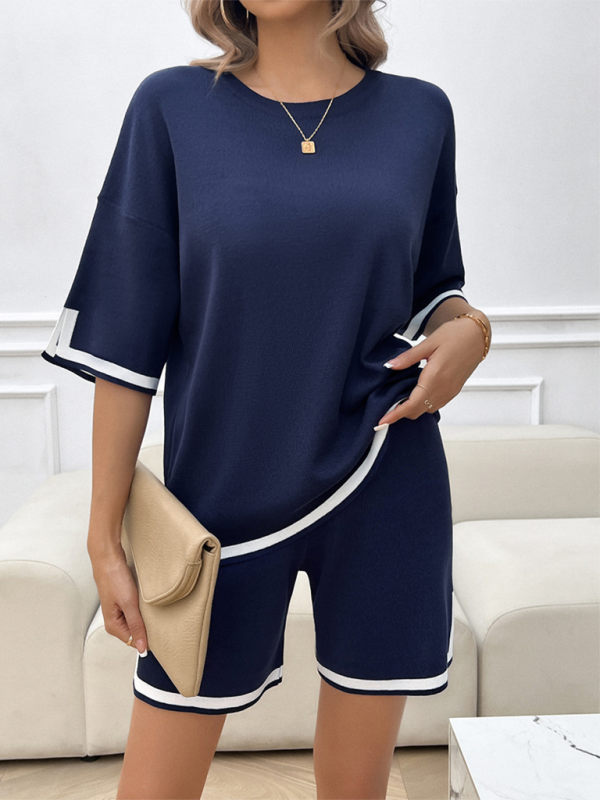 Women's round neck casual sweater two-piece set