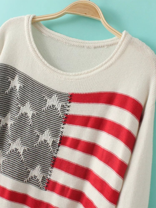 New American flag contrast striped loose pullover sweater