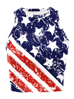 American Independence Day Flag Digital Print Sleeveless Off Shoulder Tank Top - D'Sare