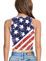 American Independence Day Flag Digital Print Sleeveless Off Shoulder Tank Top - D'Sare