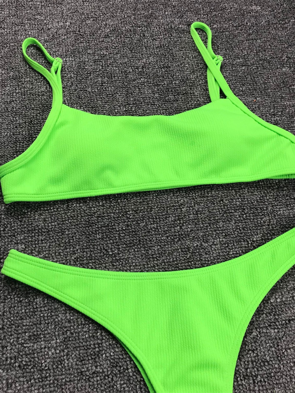 Solid color sexy two-piece swimsuit fluorescent solid color bikini