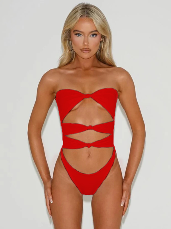 New sexy fashion hollow solid color one-piece bikini