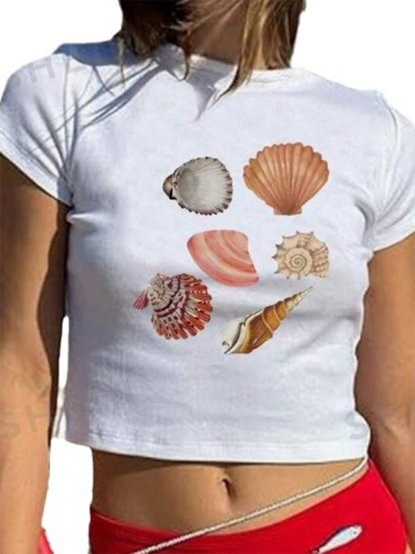 New Arrivals Women's New Street Fashion Round Neck T-shirt Letter Printed Navel Short Sleeve