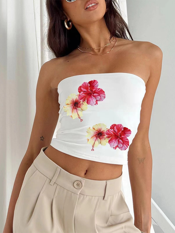 Women's personality street flower print sexy belly-baring top