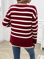 Autumn and winter women's loose contrast color v-neck long-sleeved sweater - D'Sare