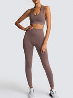 High Waist Peach Hip Seamless Knitted Vest Trousers Two-piece Set