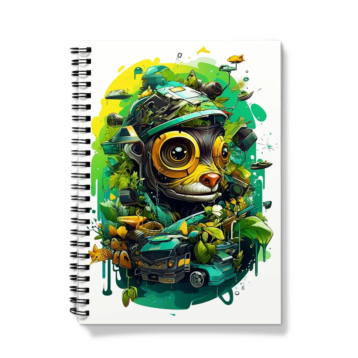 Nature's Resilience: Surreal Auto-Forest Artwork - Whimsical Raccoon and Greenery Infused Car  Notebook - D'Sare