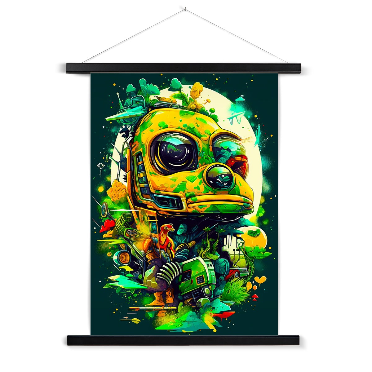 Mechanical Muse: Vibrant Graffiti Odyssey in Surreal Auto Wonderland Fine Art Print with Hanger
