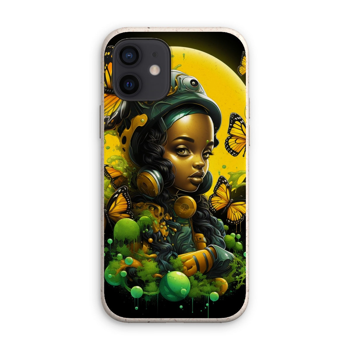Monarch Butterfly Urban Fantasy Art Print - Afrofuturistic Girl with Butterflies Eco Phone Case