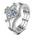 0.8 Carat Moissanite Round Bridal Rings 925 Sterling Silver Trio Ring for Women - D'Sare