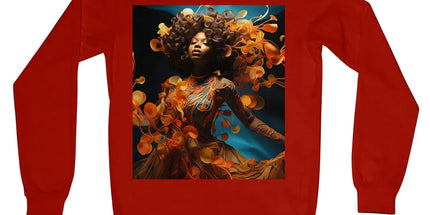 Orange Flower Goddess Blue Crew Neck Sweatshirt by Prodigi