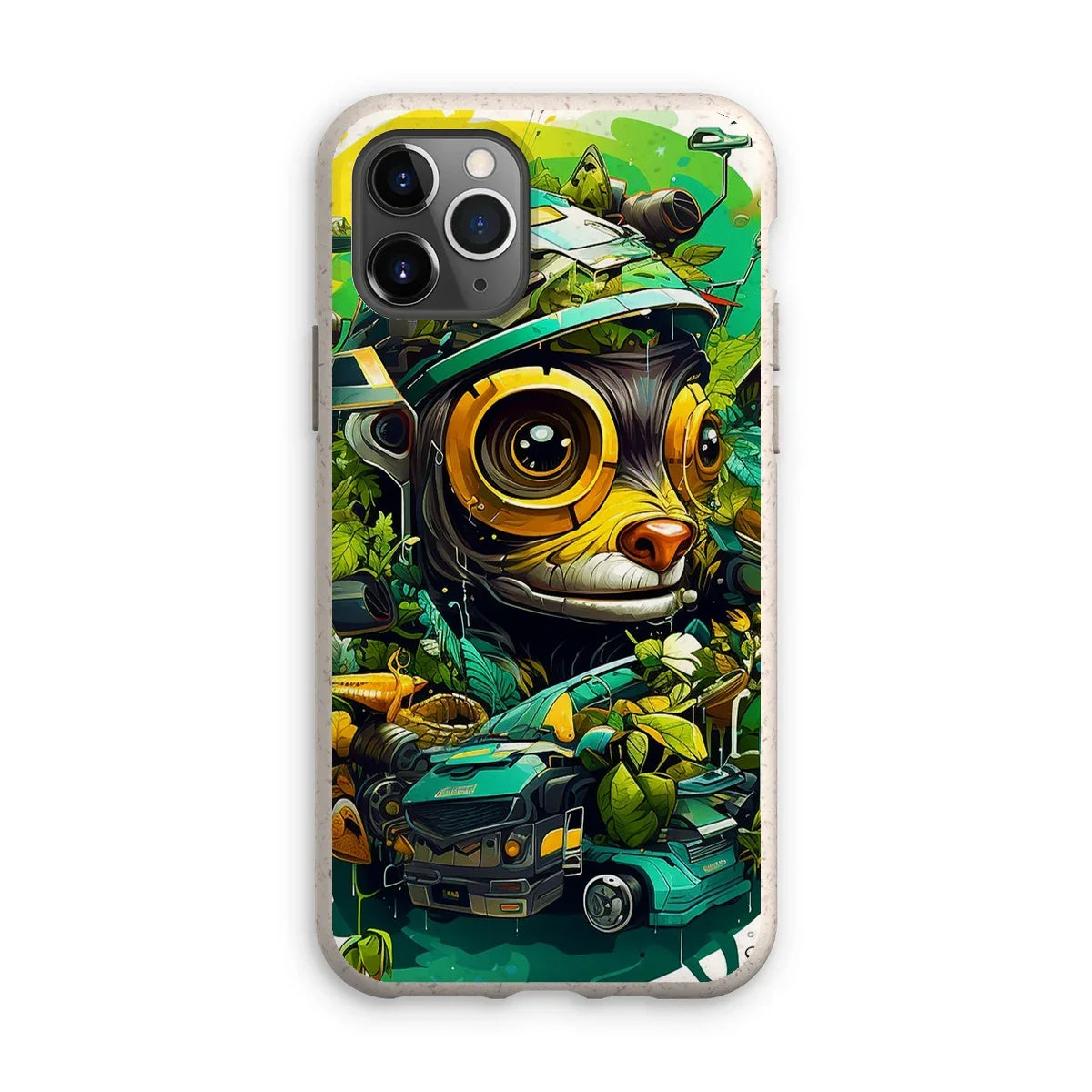 Nature's Resilience: Surreal Auto-Forest Artwork - Whimsical Raccoon and Greenery Infused Car  Eco Phone Case - D'Sare