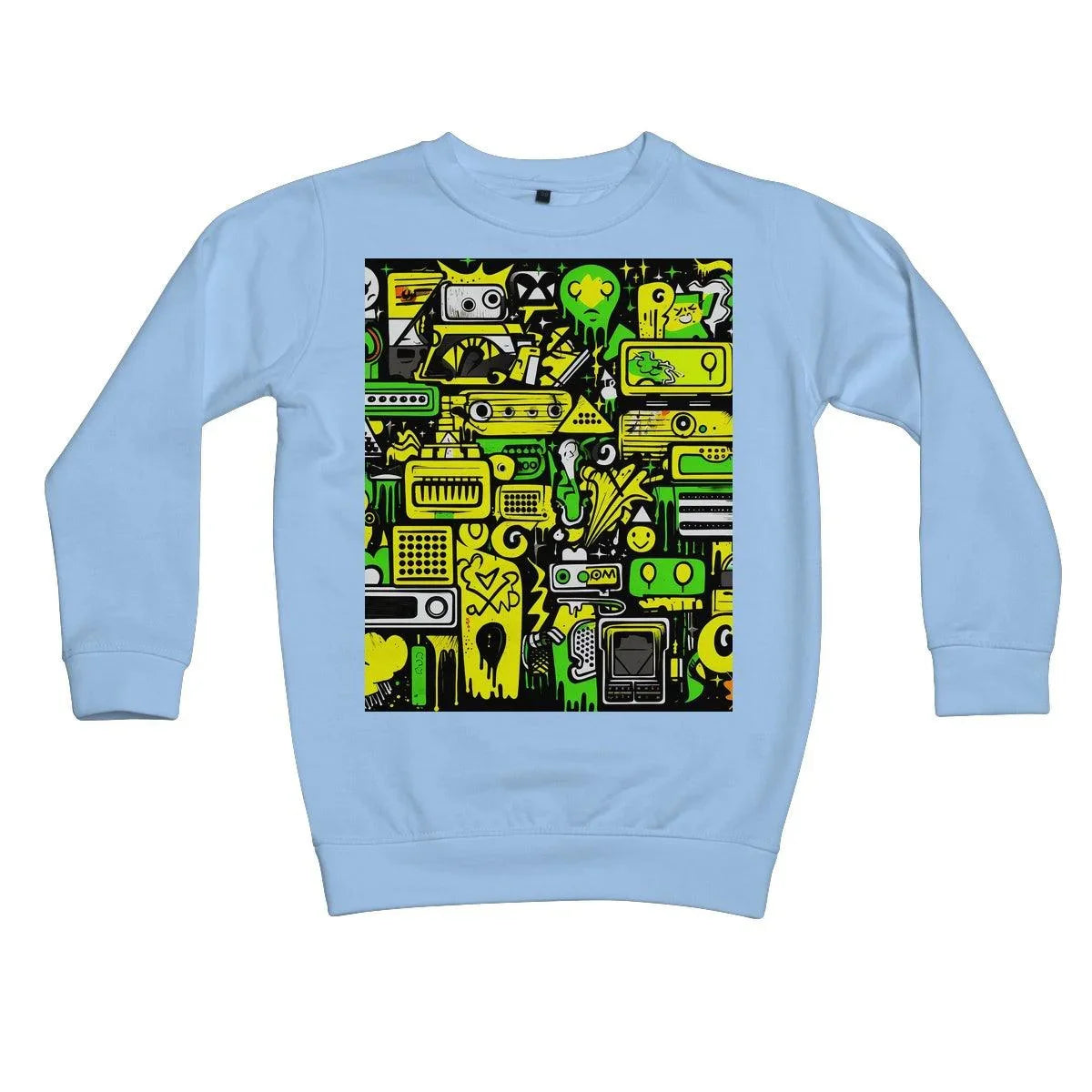 Graffiti Green and Yellow Abstract: A Dive into Vibrant Urban Art Kids Sweatshirt - D'Sare 