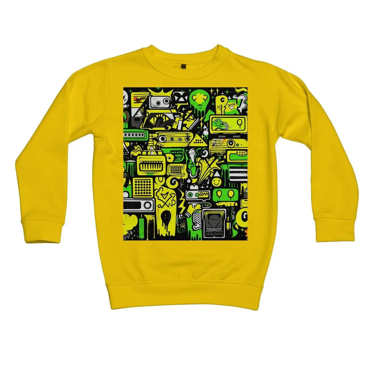 Graffiti Green and Yellow Abstract: A Dive into Vibrant Urban Art Kids Sweatshirt - D'Sare 