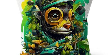 Nature's Resilience: Surreal Auto-Forest Artwork - Whimsical Raccoon and Greenery Infused Car  Cushion - D'Sare