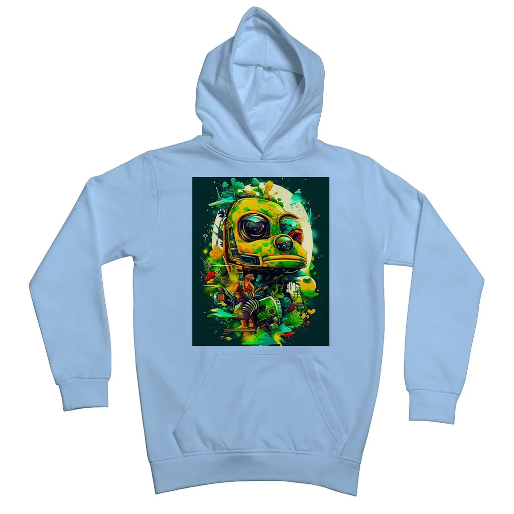 Mechanical Muse: Vibrant Graffiti Odyssey in Surreal Auto Wonderland Kids Hoodie by D'Sare